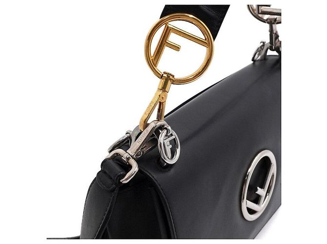 Fendi Borsa Tote e Borsa a Spalla in pelle di vitello nera con logo FF Can Eye Nero - vista 12