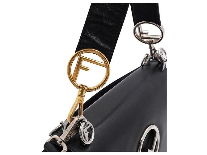 Fendi Borsa Tote e Borsa a Spalla in pelle di vitello nera con logo FF Can Eye Nero - vista 13