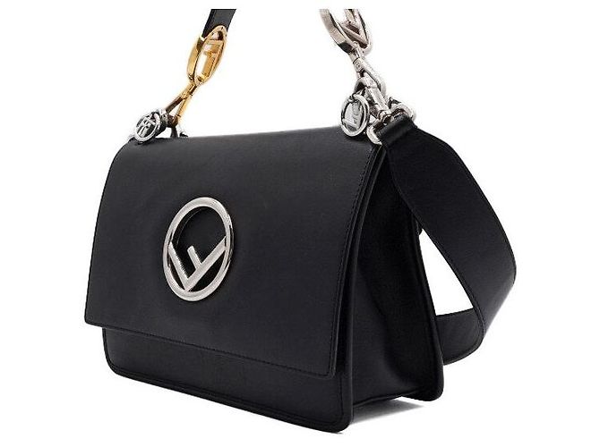 Fendi Borsa Tote e Borsa a Spalla in pelle di vitello nera con logo FF Can Eye Nero - vista 2