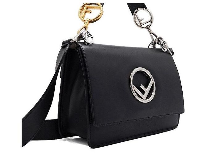 Fendi Borsa Tote e Borsa a Spalla in pelle di vitello nera con logo FF Can Eye Nero - vista 3