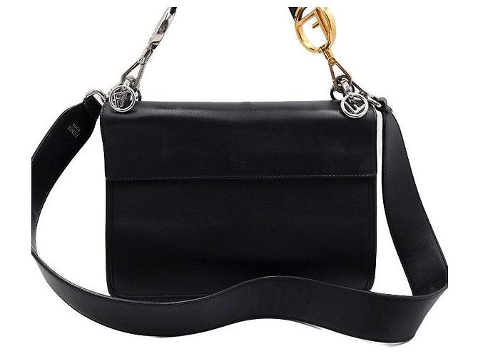 Fendi Borsa Tote e Borsa a Spalla in pelle di vitello nera con logo FF Can Eye Nero - vista 4