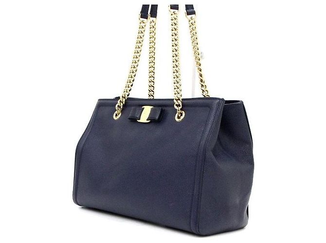 Salvatore Ferragamo Melike Chain Shoulder Bag mit goldfarbenem Logo Navy Blau - Ansicht 2