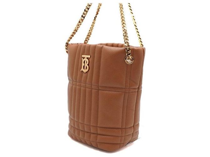 Burberry Bolsa Bucket acolchoada em couro Marrom Maple com corrente dourada - vista 2