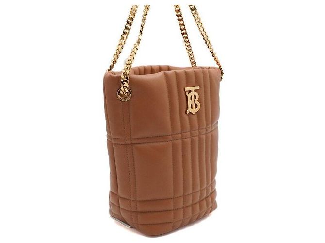 Burberry Bolsa Bucket acolchoada em couro Marrom Maple com corrente dourada - vista 3