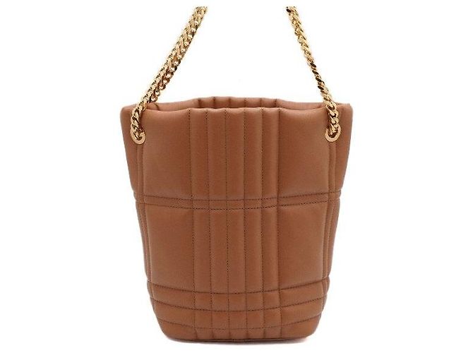 Burberry Bolsa Bucket acolchoada em couro Marrom Maple com corrente dourada - vista 4