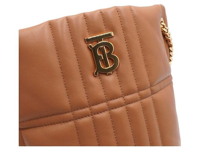 Burberry Bolsa Bucket acolchoada em couro Marrom Maple com corrente dourada - vista 7