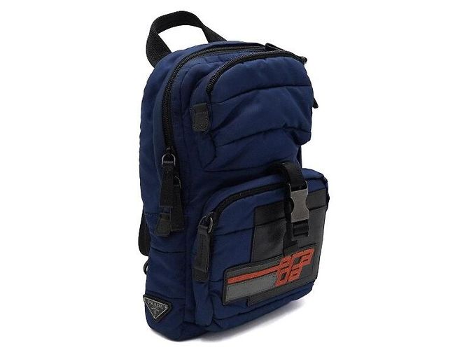 Prada Blue Initial Nylon Men's Single Sling Backpack - view 3