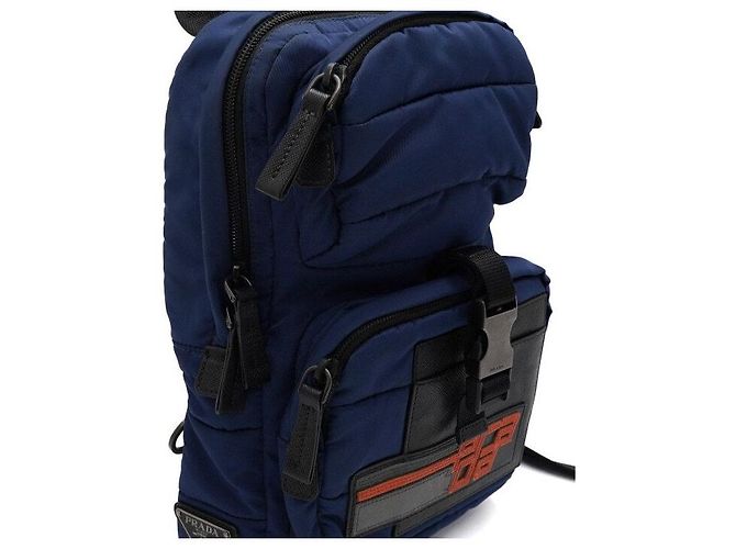 Prada Blue Initial Nylon Men's Single Sling Backpack - view 7