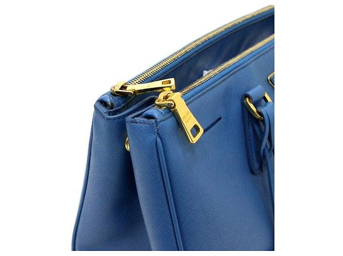 Prada Borsa Tote Blue Leather Saffiano Lux Double Zip - vista 10