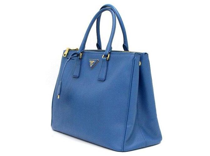 Prada Borsa Tote Blue Leather Saffiano Lux Double Zip - vista 2