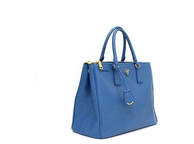 Prada Borsa Tote Blue Leather Saffiano Lux Double Zip - vista 3