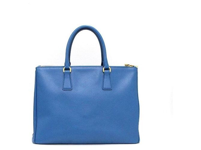 Prada Borsa Tote Blue Leather Saffiano Lux Double Zip - vista 4