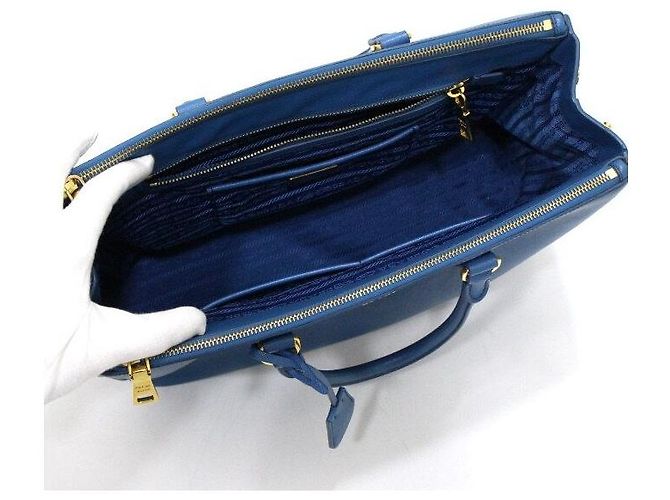 Prada Borsa Tote Blue Leather Saffiano Lux Double Zip - vista 5