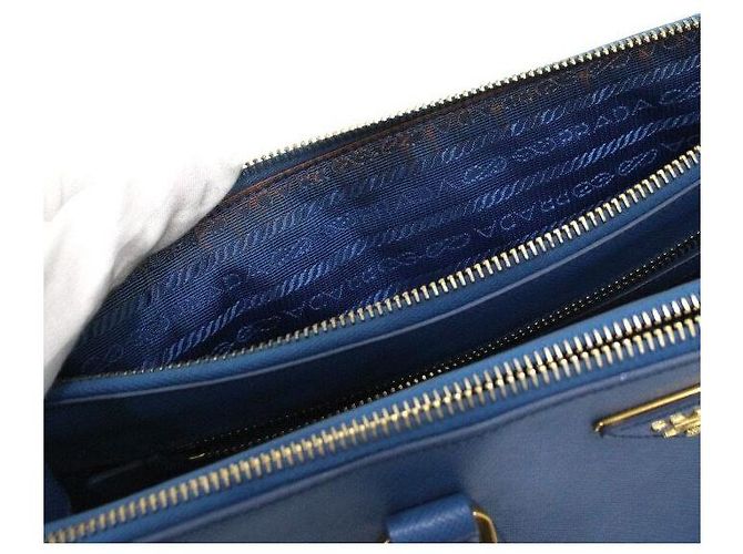 Prada Borsa Tote Blue Leather Saffiano Lux Double Zip - vista 6