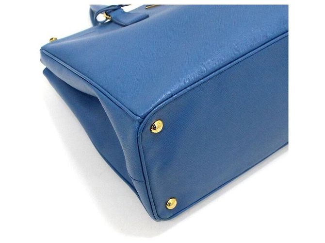 Prada Borsa Tote Blue Leather Saffiano Lux Double Zip - vista 8