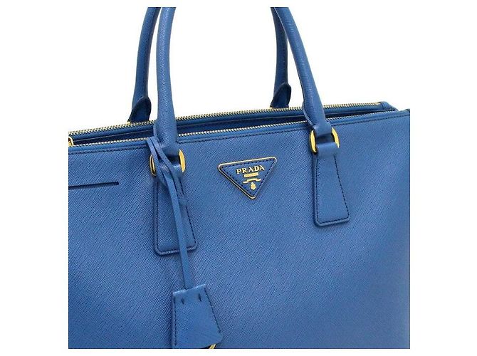 Prada Borsa Tote Blue Leather Saffiano Lux Double Zip - vista 9