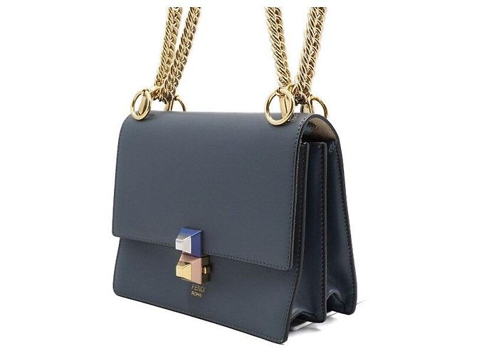 Fendi Piccola borsa a tracolla in pelle blu con catena - vista 2