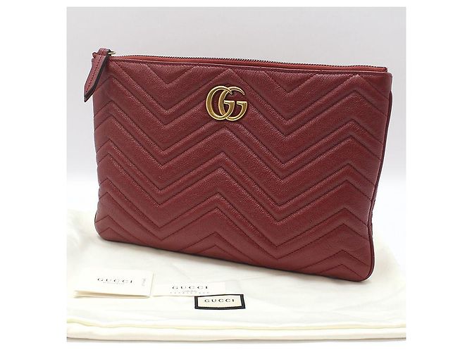 Gucci Clutch Red Matelassé Chevron GG Marmont Rosso - vista 2