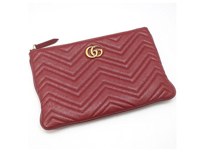Gucci Clutch Red Matelassé Chevron GG Marmont Rosso - vista 3