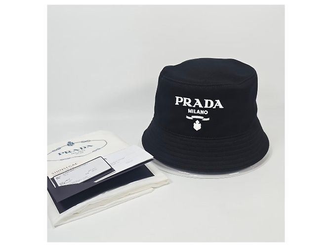 Prada Cappello bucket in cotone con logo ricamato Argento - vista 2