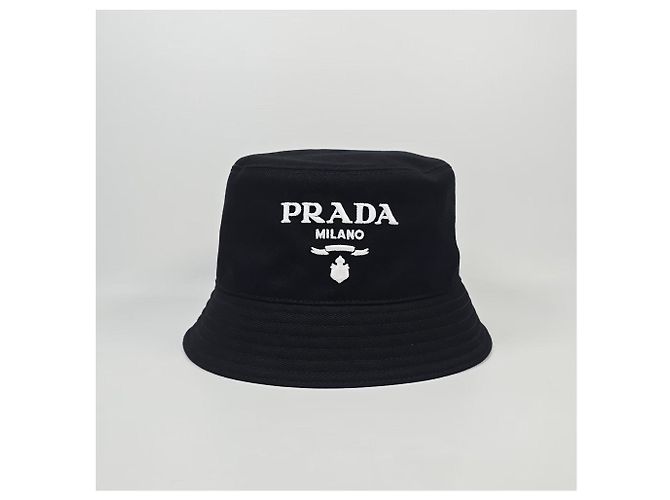 Prada Cappello bucket in cotone con logo ricamato Argento - vista 3