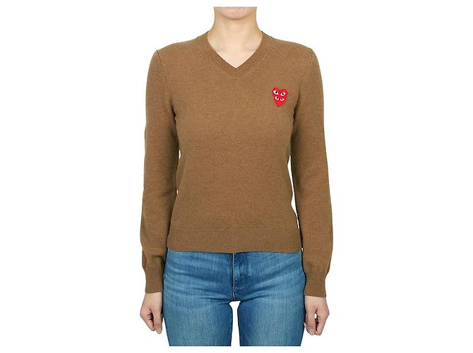 Comme Des Garcons Suéter de malha para mulher com logótipo duplo vermelho AZ Marrom - vista 2