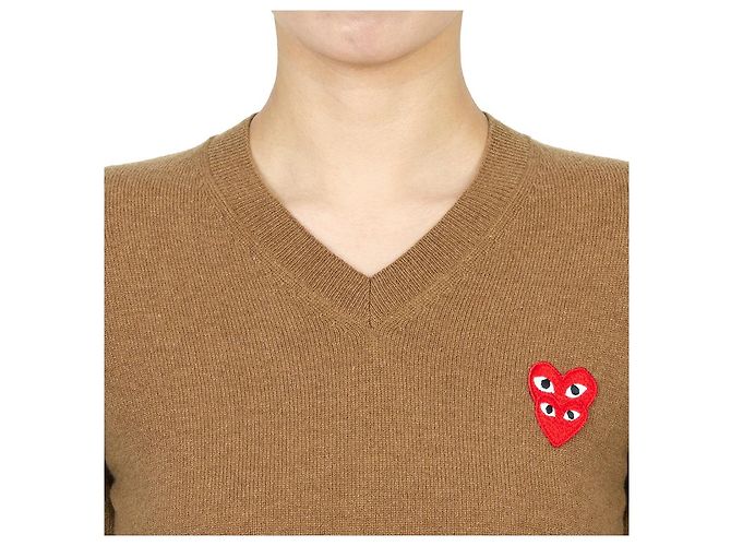 Comme Des Garcons Suéter de malha para mulher com logótipo duplo vermelho AZ Marrom - vista 5