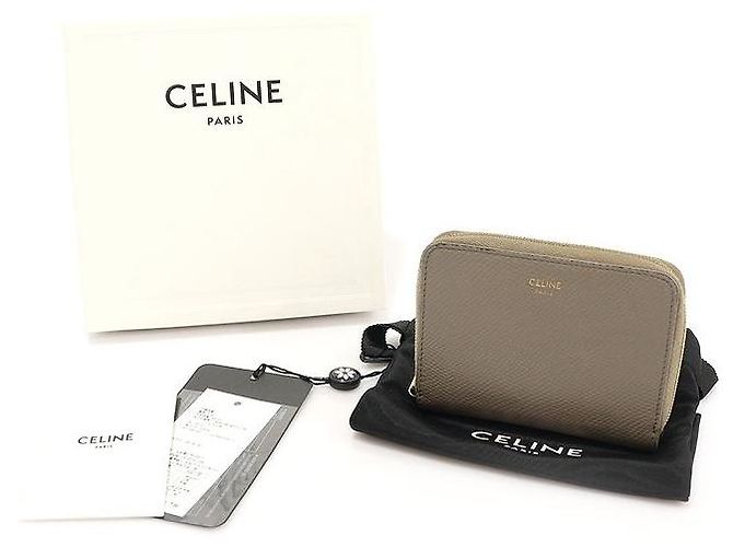 Céline Cartera compacta con cremallera en piel de becerro granulada gris pebble Castaño - vista 2