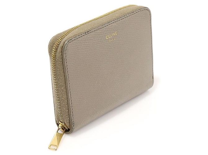 Céline Cartera compacta con cremallera en piel de becerro granulada gris pebble Castaño - vista 3