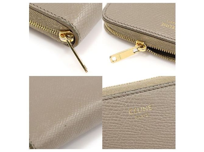 Céline Cartera compacta con cremallera en piel de becerro granulada gris pebble Castaño - vista 7