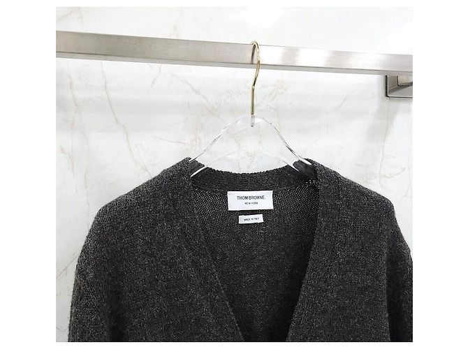 Thom Browne Cardigan aus Shetland-Wolle in Anthrazit - Ansicht 3