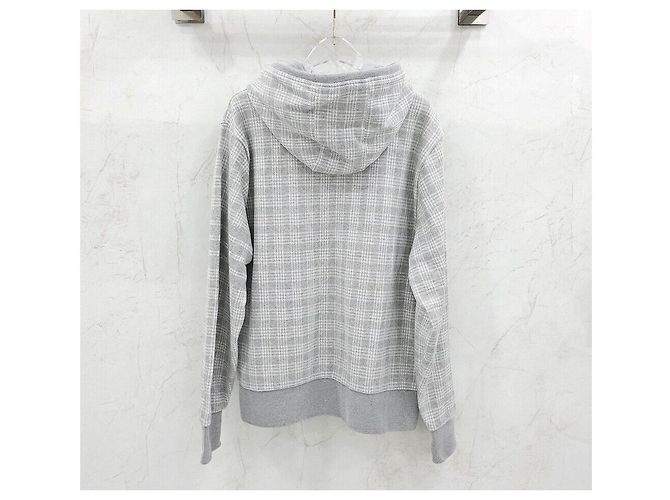 Thom Browne Felpa con cappuccio e zip in jacquard a quadri Argento - vista 2