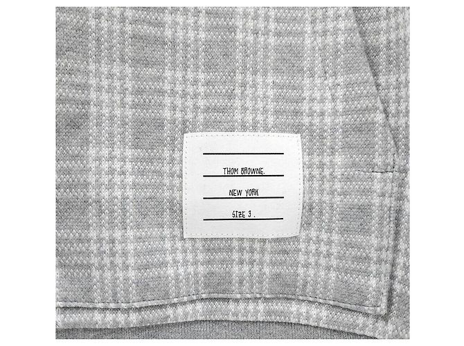 Thom Browne Felpa con cappuccio e zip in jacquard a quadri Argento - vista 4