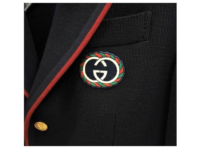 Gucci Navy-Blazer mit gestickter gg GG Logo-Borte Blau - Ansicht 3