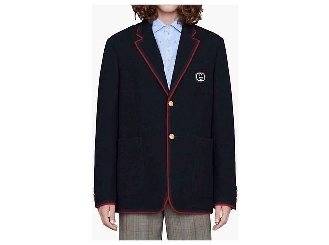 Gucci Navy-Blazer mit gestickter gg GG Logo-Borte Blau - Ansicht 7
