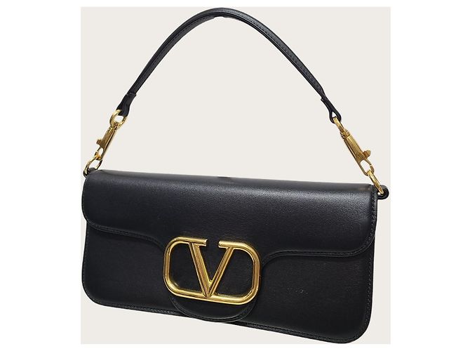 Valentino Borsa a tracolla Rockstud con catena e logo dorato in pelle di vitello nera Nero - vista 2