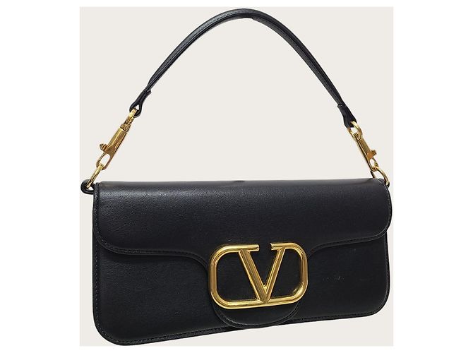 Valentino Borsa a tracolla Rockstud con catena e logo dorato in pelle di vitello nera Nero - vista 3