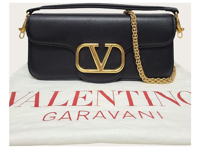 Valentino Borsa a tracolla Rockstud con catena e logo dorato in pelle di vitello nera Nero - vista 7