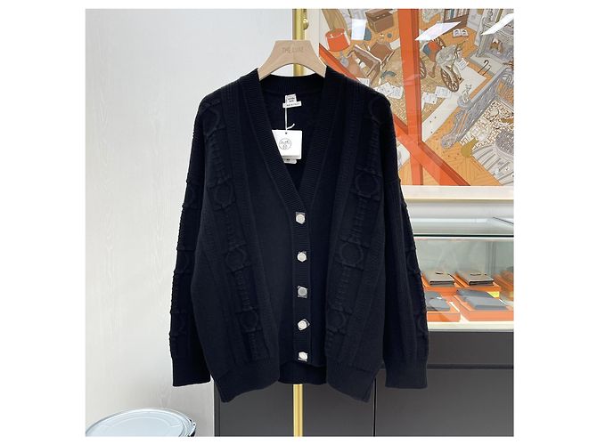 Hermès Wollstrickjacke mit Knöpfen für Damen schwarz - Ansicht 2