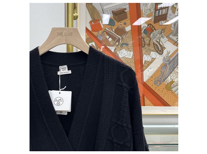 Hermès Wollstrickjacke mit Knöpfen für Damen schwarz - Ansicht 3