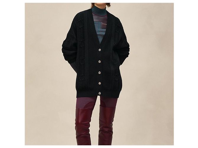 Hermès Wollstrickjacke mit Knöpfen für Damen schwarz - Ansicht 9