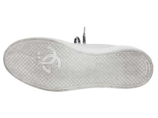 Chanel CC Logo Tennis Leder Schnürsneaker Weiß - Ansicht 10