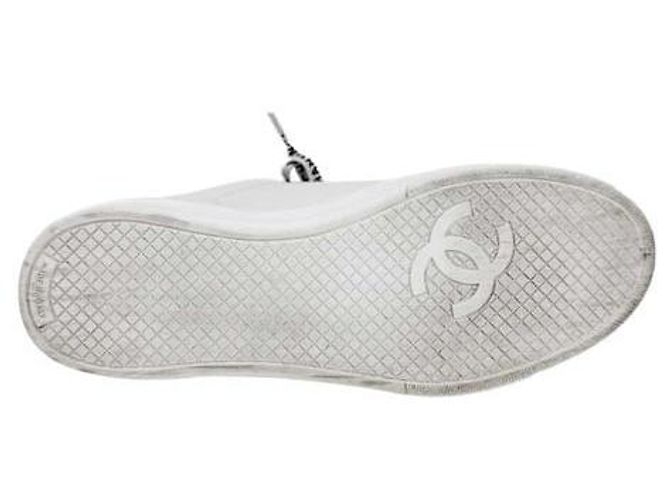 Chanel CC Logo Tennis Leder Schnürsneaker Weiß - Ansicht 11