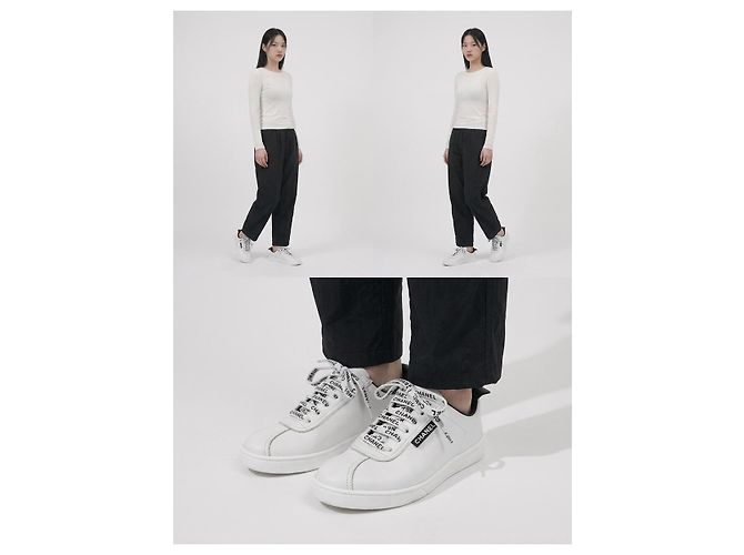 Chanel CC Logo Tennis Leder Schnürsneaker Weiß - Ansicht 3
