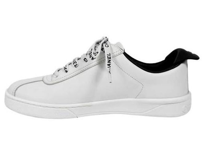 Chanel CC Logo Tennis Leder Schnürsneaker Weiß - Ansicht 4