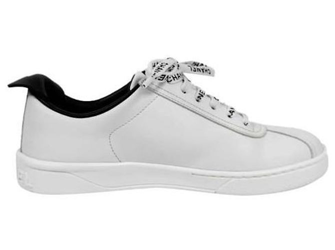 Chanel CC Logo Tennis Leder Schnürsneaker Weiß - Ansicht 5