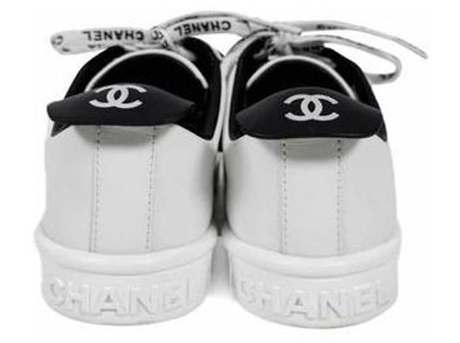 Chanel CC Logo Tennis Leder Schnürsneaker Weiß - Ansicht 9