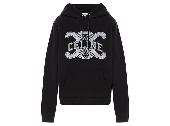 Céline Moletom com capuz largo de algodão para homem Preto Branco - vista 2