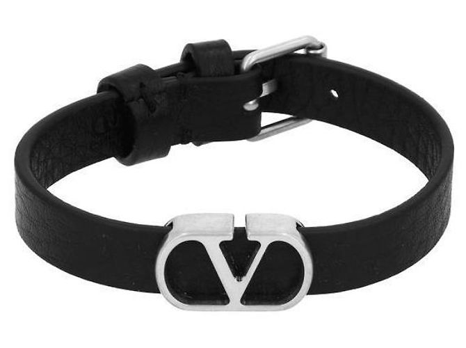 Valentino Bracciale in pelle con logo Nero - vista 3