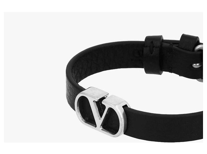 Valentino Bracciale in pelle con logo Nero - vista 5